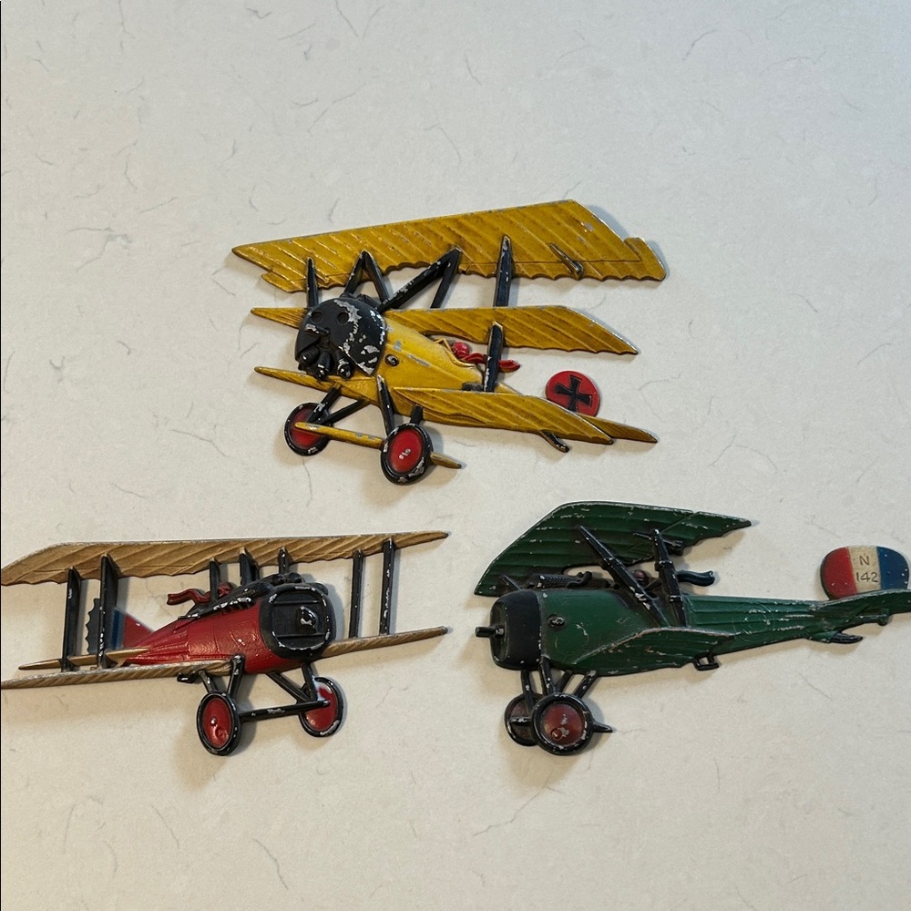 Homco 1975- Vintage-Style Kids Toy Metal Biplane Set - Yellow, Red, Green
